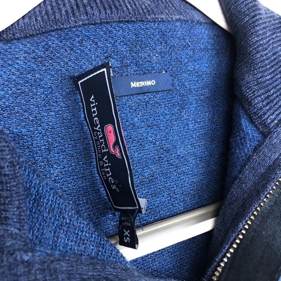 Vineyard Vines Birdseye Mock 1/4-Zip Navy Blue Knit Pullover Sweater Size XS - Picture 6 of 6